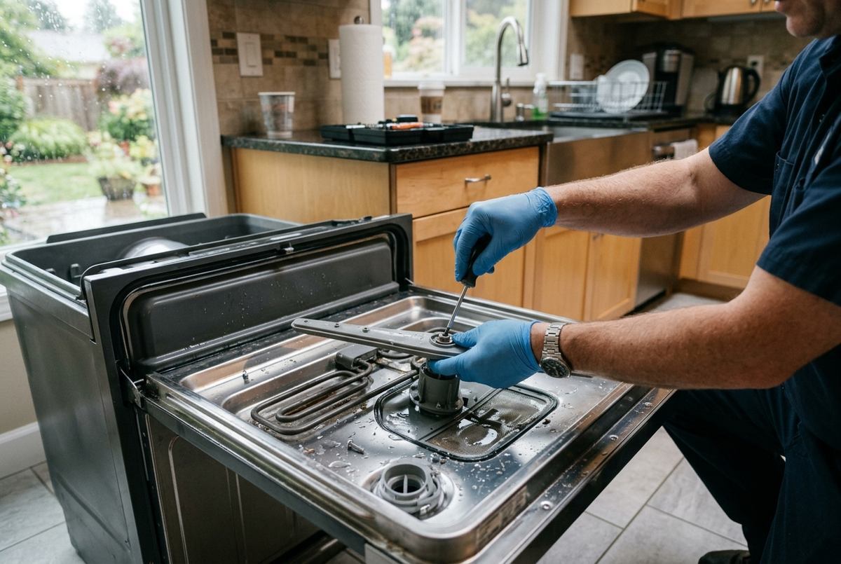 Dishwasher Repair technician at work
