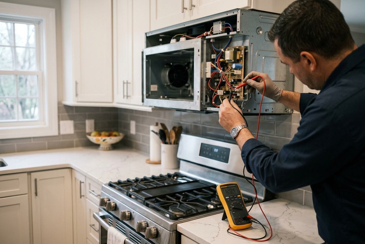 Microwave Repair technician at work
