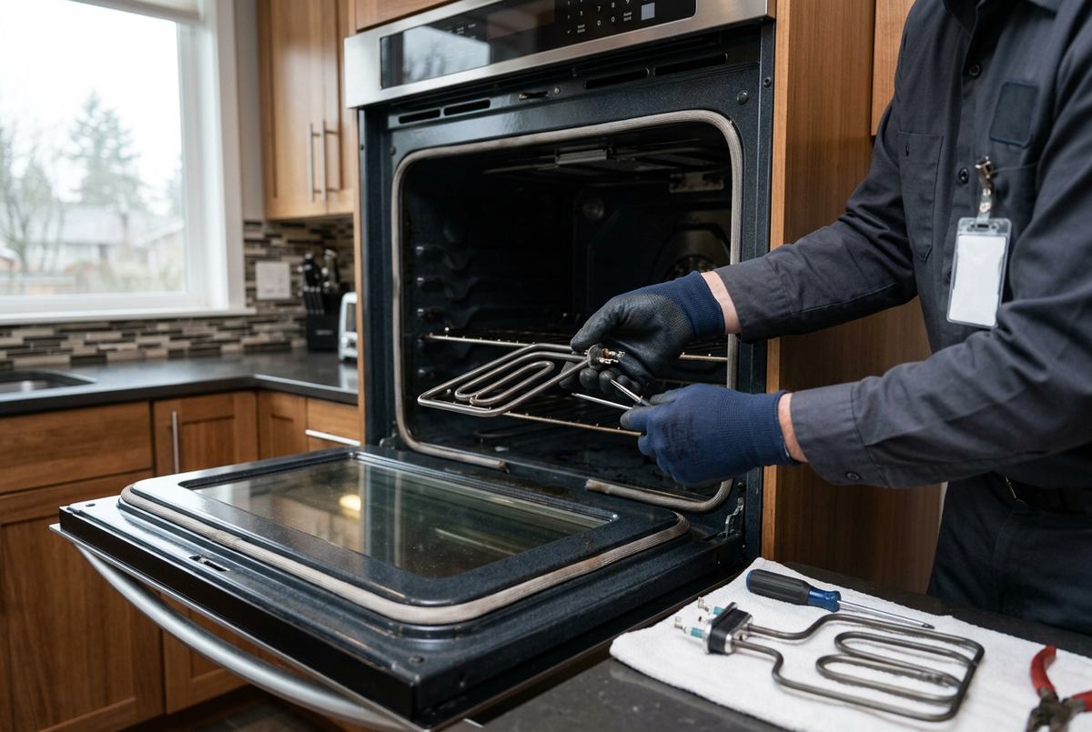 Oven Repair technician at work