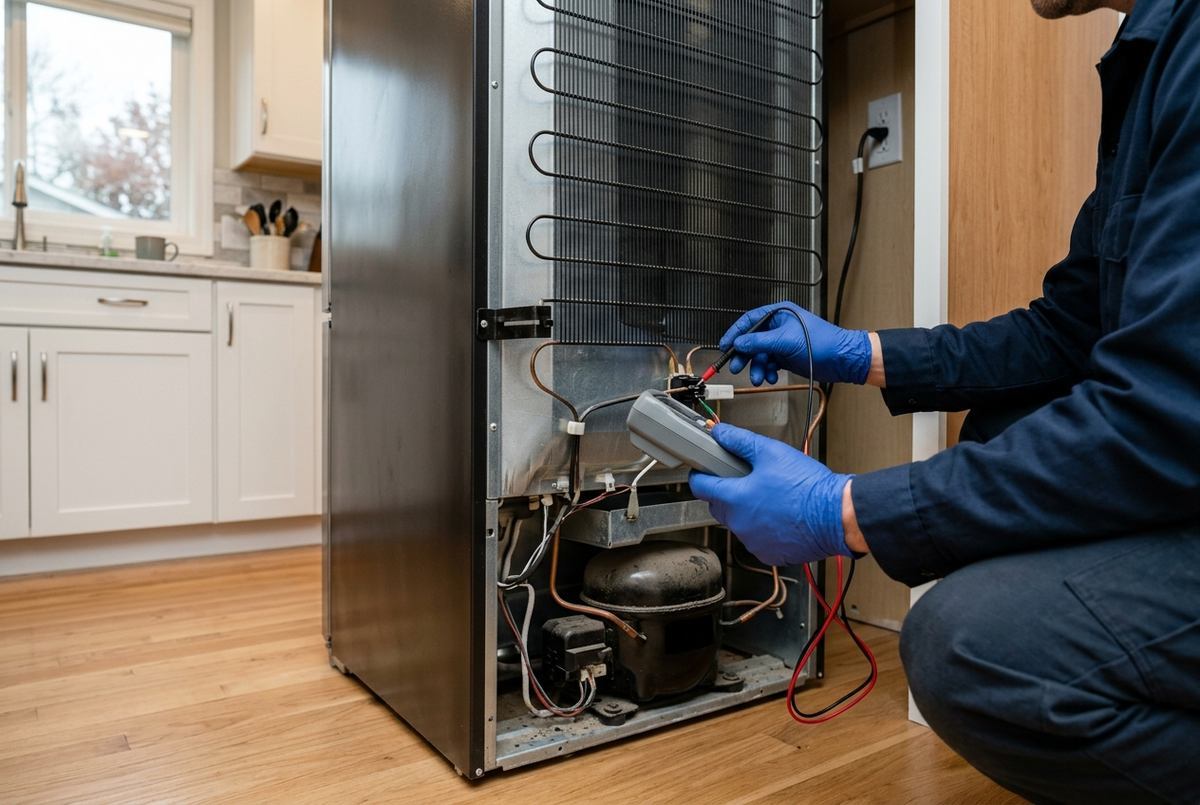 Refrigerator Repair technician at work